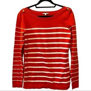 DALIA Red/White Stripe Long Sleeve Crew Neck Sweater with Shoulder Buttons Small